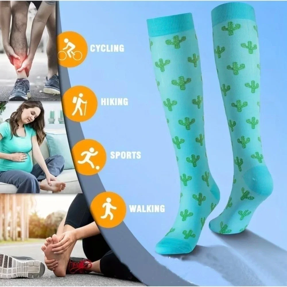 Unisex 20-30 mmHg‎ Compression Socks L/XL Knee High Medical Whimsical 2 Pack NEW